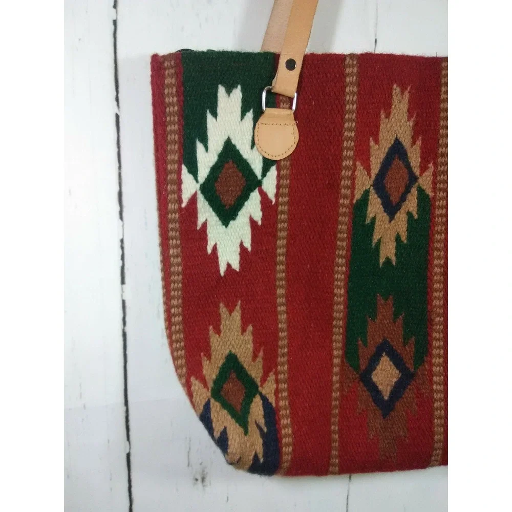 El Paso Saddle Blanket Wool Bag Southwestern Tote Boho‎ Hippie Leather Straps